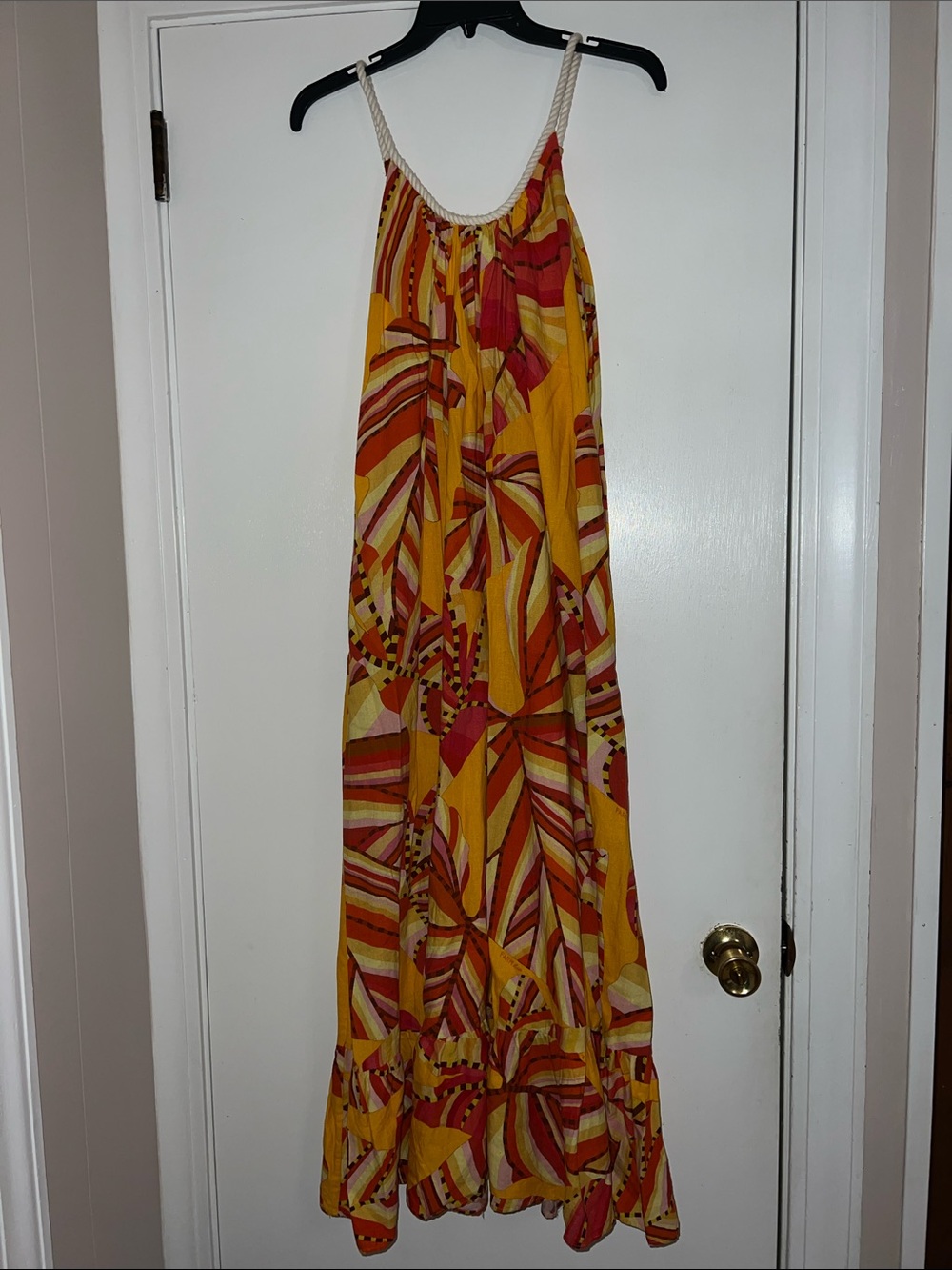 FARM Rio Yellow Maxi Dress with Red & Orange Abstract Print